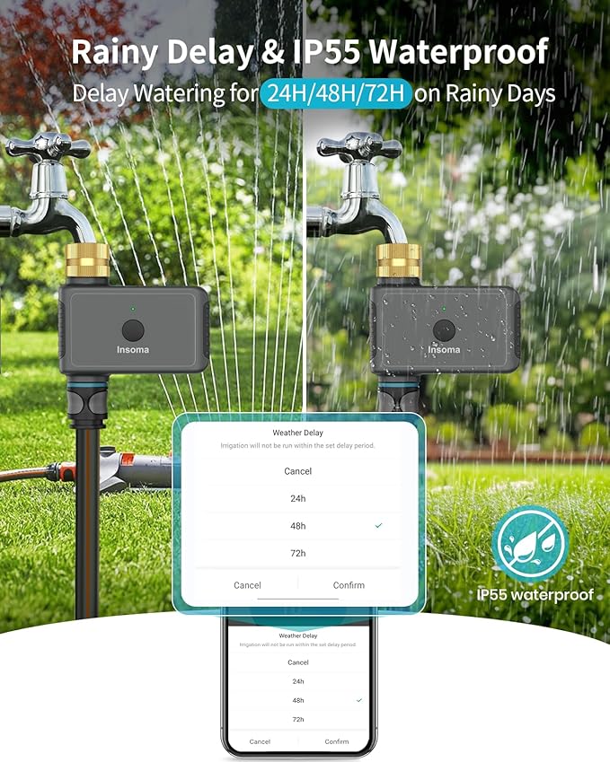 WiFi Water Timer Brass Inlet, 2.4GHz Smart Sprinkler Timers, 1 Zone Hose Timer with WiFi Hub, Voice/App Control with Alexa & Google Assistant, Auto/Manual Watering, Rain Delay, for Garden, Yard, Lawn