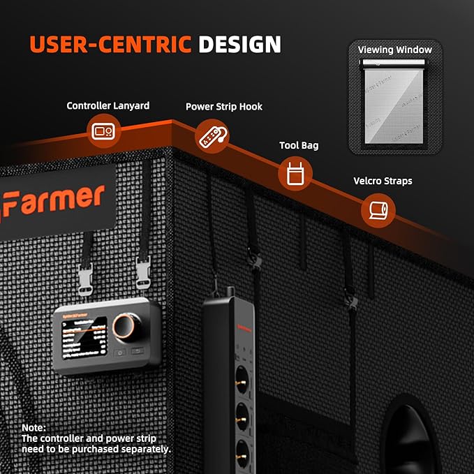 Spider Farmer 3x3 Grow Tent 2025 New, 36"x36"x70", with Hook for Controller and Power Strip, Enlarged View Window, 1680D Thicken Mylar Canvas for Indoor Hydroponic Growing for SF2000Pro, SE3000, G3000
