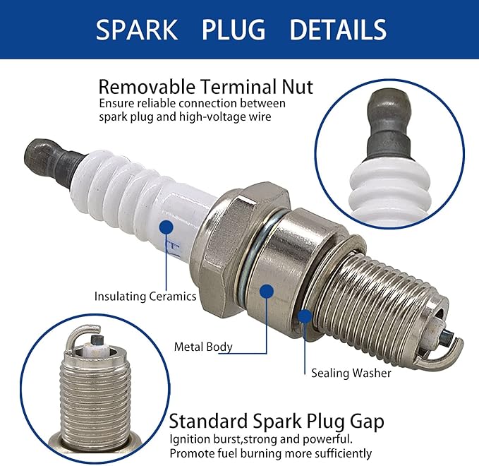 YSIL F7TC Spark Plug 3Pcs With Wrench Replace For GX120 GX160 GX200 GX240 GX270 GX340 GX390 Mower Generator Chainsaw Lawnmower Tractor Rototiller Water Pump Go Kart Mini Bike