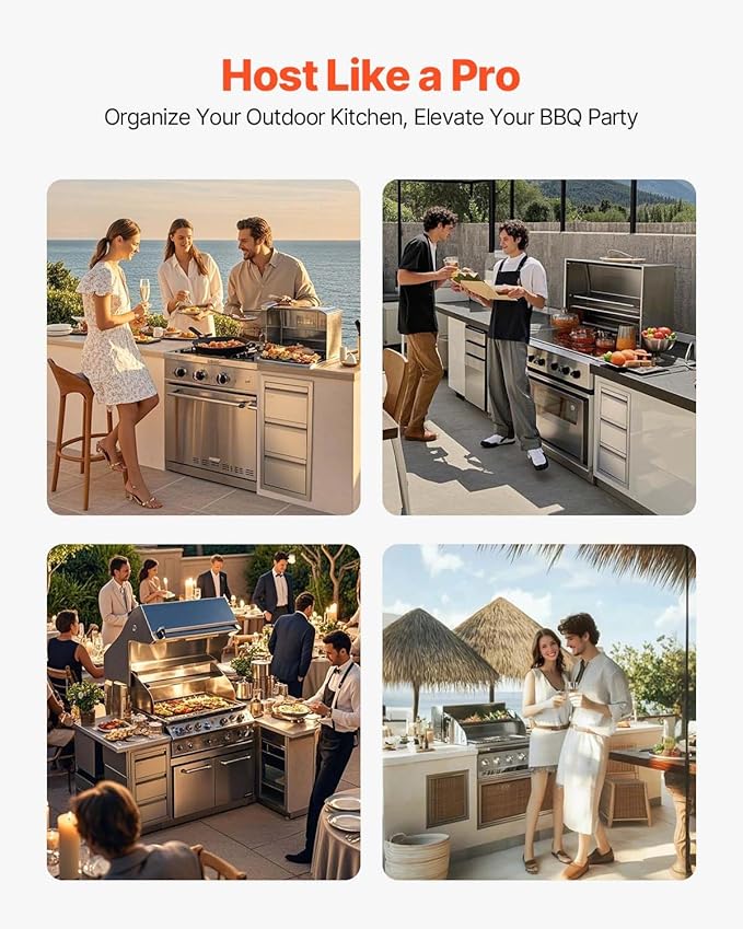 VEVOR Outdoor Kitchen Drawers 14.7" W x 25.4" H x 18.7" D, Box Frame Style Flush Mount BBQ Drawers with Stainless Steel Handle, BBQ Island Drawers for Outdoor Kitchens or Patio Grill Station