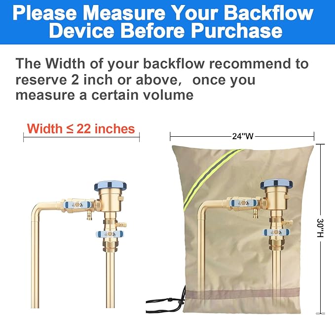 Outdoor Faucet Covers for Winter Freeze Protection, 24" x 30" Backflow Preventer Insulation Cover, Waterproof Pipe Insulation Cover for Snow, Sun Exposure - Beige