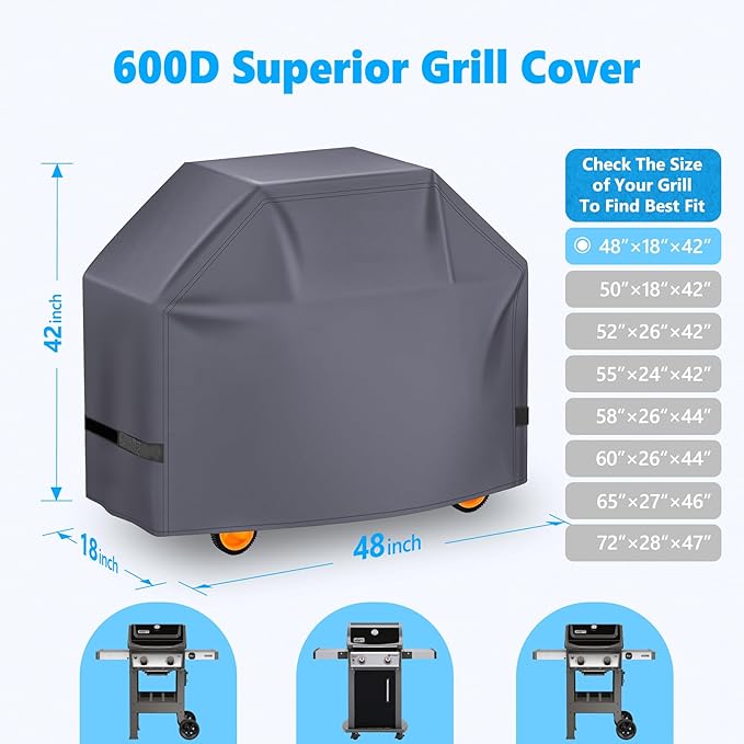 Grill Cover 48 Inch - Superior BBQ Cover for Weber Spirit 2 Gas Grill - 600D Outdoor Barbecue Cover Heavy Duty Waterproof for Weber Spirit II 200 Series, Spirit 200 and Spirit II E210 Grill
