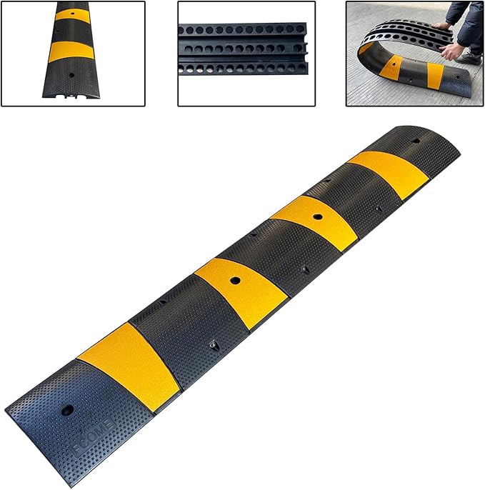 Rubber Speed Bump 6 Feet Rubber Driveway Modular Heavy Duty Speed 72.4 x 12 x 2.4 Inch Cable Protector Ramp for Garage Gravel Roads Asphalt Concrete, 6Ft-Speed Bump (2 Pack 6ft Speed Hump)