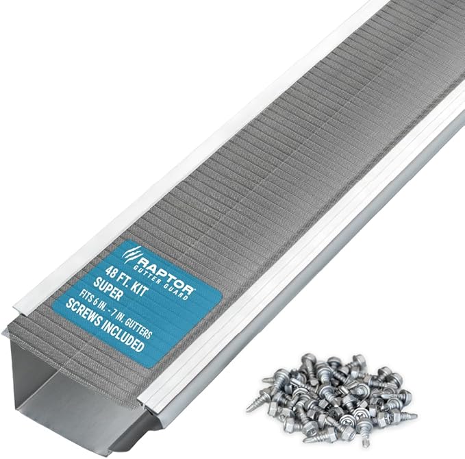 Raptor Gutter Guard – 48 FT. (Nominal) Contractor Grade Stainless Steel Micro-Mesh Gutter Guard Kit with Screws Included. Fits 6 in. & 7 in. Gutters. DIY-Friendly. (7.187 in. x 47.625 in.)