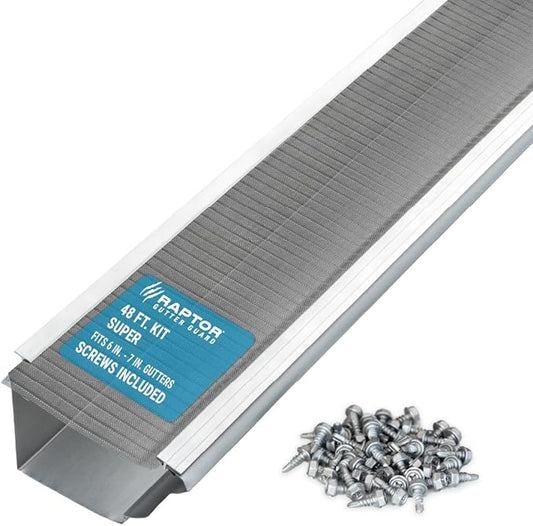Raptor Gutter Guard – 48 FT. (Nominal) Contractor Grade Stainless Steel Micro-Mesh Gutter Guard Kit with Screws Included. Fits 6 in. & 7 in. Gutters. DIY-Friendly. (7.187 in. x 47.625 in.)