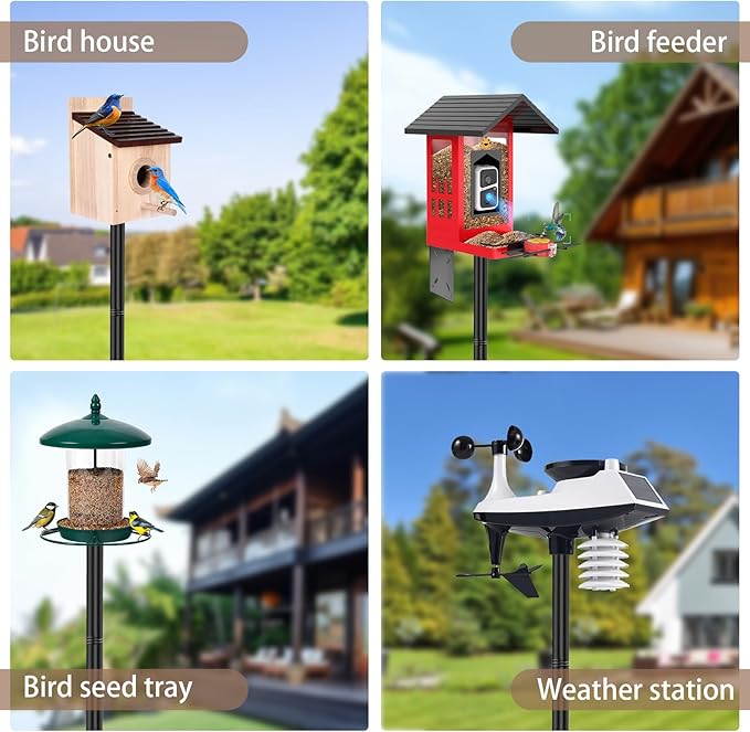 77 Inch Heavy Duty Bird Feeder Pole for Outdoors with 5-Prong Base and 2 Plates, Rust-Proof Metal Smart Bird Feeder Stand/Post, Adjustable Birdhouse Pole, Weather Station Mounting Kit