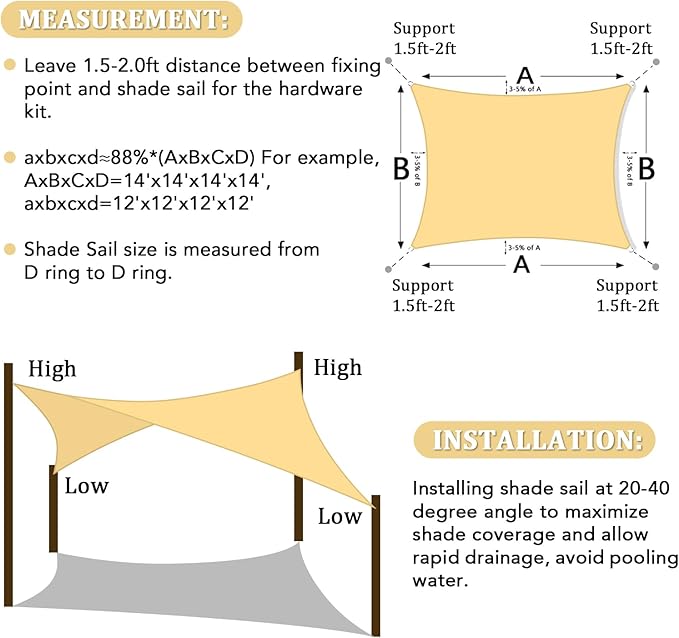 Shade&Beyond Sun Shade Sail Breathable UV Block Outdoor Covering Cloth for Backyard, Pool, 16'X26', Sand (Customized Available)