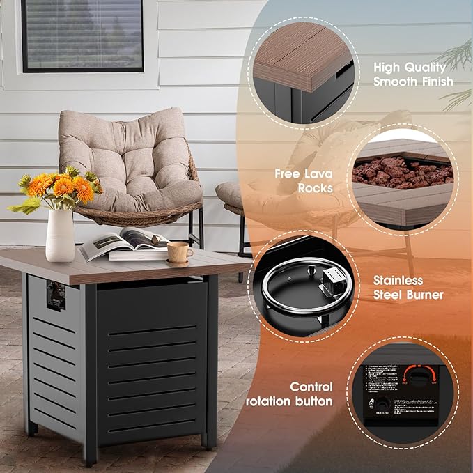 28'' Propane Fire Pit Table – 50,000 BTU Outdoor Gas Fire Pit for Patio, Deck, and Garden, CSA Certified Multipurpose Fire Table with Cover and Lava Rock