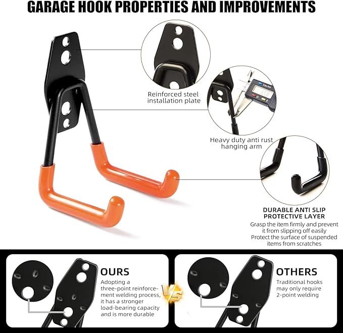 Garage Hooks, 6 Pack Large Round Wall Hooks for Hanging Heavy Duty Ladders, Bikes, Tools Ideal for Garage, Garden, Basement Utility Room Storage (Black)