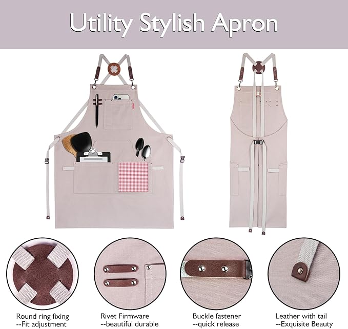 10 Pack Kitchen Aprons, Work Apron, Canvas, Multiple Pockets, Gardening, Painting, BBQ, Artist, Carpenter, Sizes M to XXL, Grey