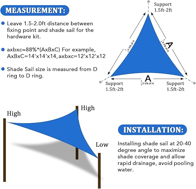 Shade&Beyond Sun Shade Sail Breathable UV Block Outdoor Covering Cloth for Backyard, Pool, 17'X17'X17', Blue (Customized Available)