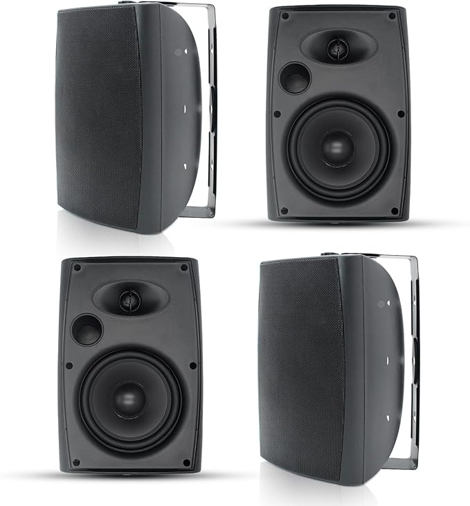 Herdio 6.5 Inch 800W Passive Outdoor Speakers Wired Waterproof 2-Way Wall Mounted Speakers with Bass Suitable for Patio Pool Deck Porch Backyard Indoor Home (2 Pairs, Black)