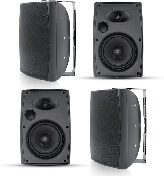 Herdio 6.5 Inch 800W Passive Outdoor Speakers Wired Waterproof 2-Way Wall Mounted Speakers with Bass Suitable for Patio Pool Deck Porch Backyard Indoor Home (2 Pairs, Black)
