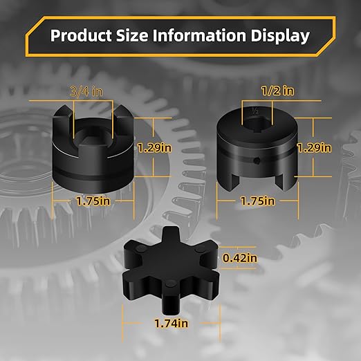 1/2" to 3/4" L075 Flexible 3-Piece L-Jaw Coupling Coupler Set & Rubber Spider, Log Splitter Pump Coupler for Log Wood Splitter Hybrid Equipment