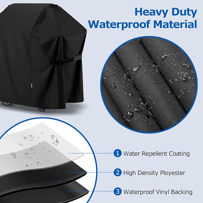 SunPatio BBQ Grill Cover 52 Inch, Outdoor Durable Waterproof Gas Barbecue Cover, Compatible for Weber Spirit 200 and 300 Series, Charbroil and Kenmore Grills, Compared to Weber 7106, 52" x 26" x 43"H