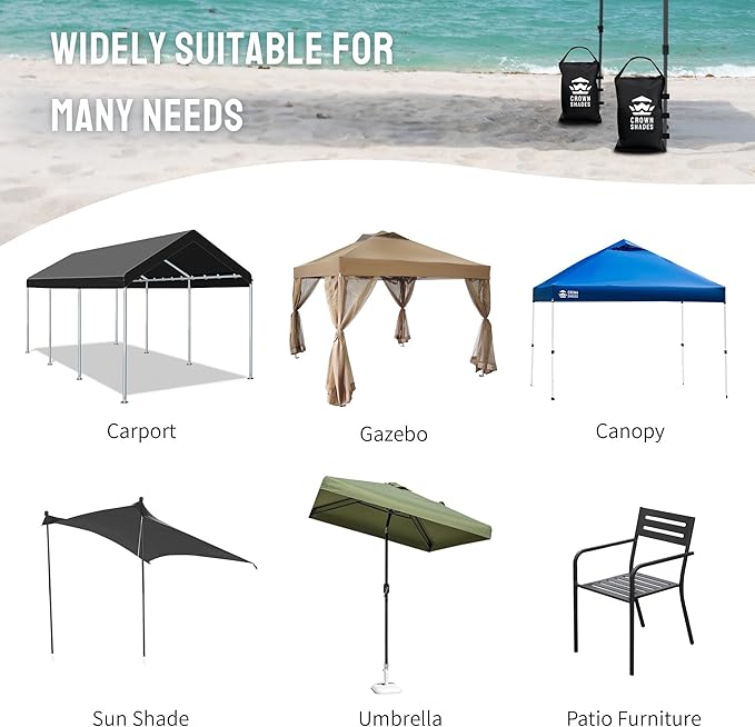 CROWN SHADES Sand Bags for Canopy Legs (120 LBS) Sandbags for Weight, Canopy Weights, Pop Up Tent Weights Bags, Black (Unfilled)