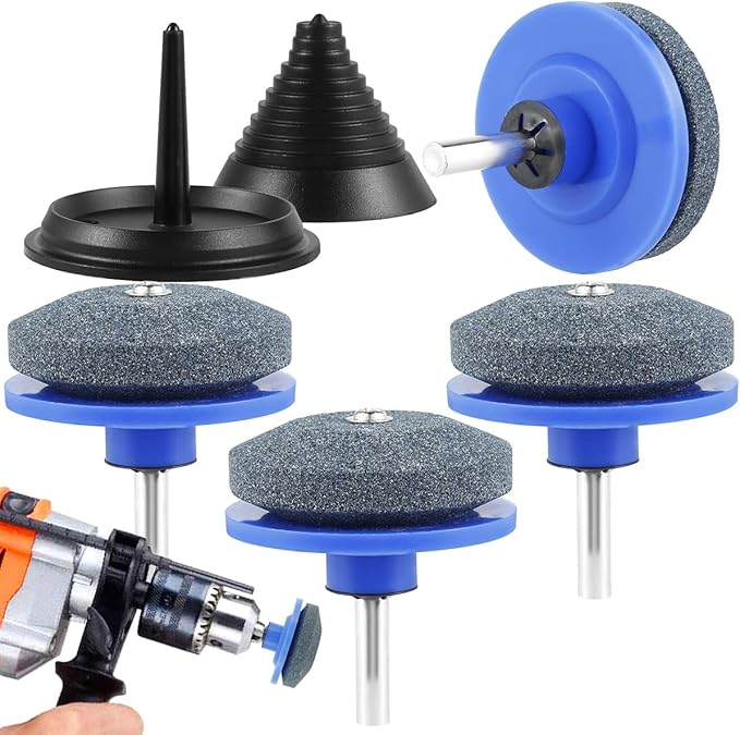 12 Pcs Lawn Mower Blade Sharpener Reusable Wear Resistant Grinder Wheel Stone with Blade Balancer Drill Attachment Grinding Accessories for Most Power Drill Hand Drill