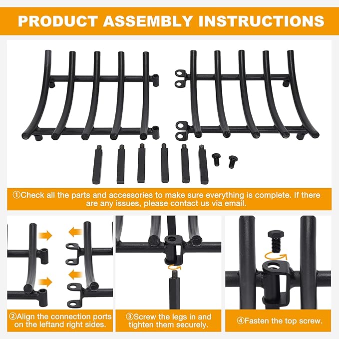 24 Inch Fireplace Grates of Metal, Solid Round Steel 3/4" Bar Grate for Fire Pit, Firewood Stove Log Holder Rack