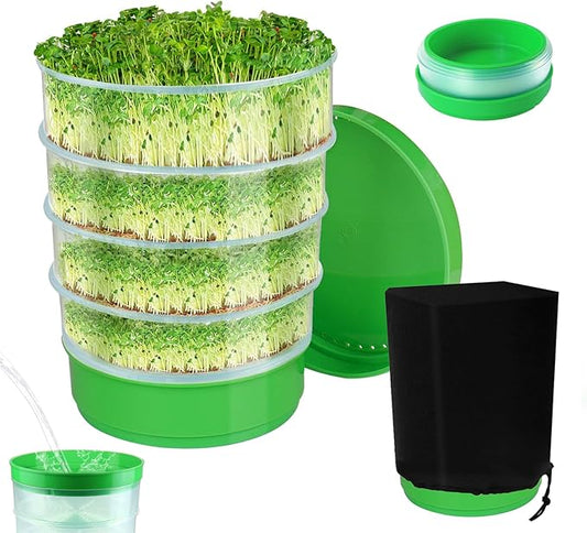 Stackable Seed Sprouter Kit, Microgreens Growing Kit with Drain Holes and Drain Tray, Mini Plant Grow Trays, Fresh Organic Bean Seed Sprouter Tray, Soil-Free Sprouter Tray for Beans Alfalfa Seeds