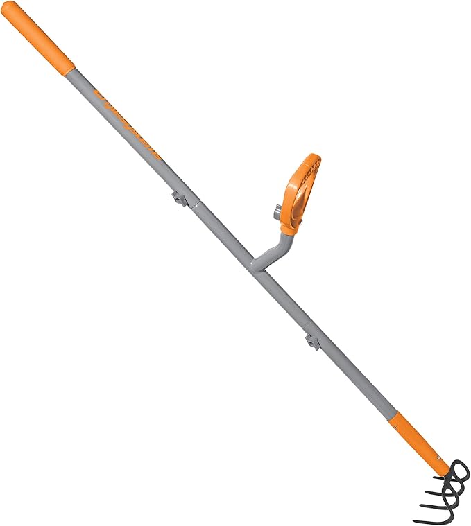 ErgieShovel 54" Ergonomic Steel Garden Cultivator w/ D Grip Handle, 4 Tine Head Lawn Tool for Yard Work, Soil Aeration, & Weeding, Orange - ERG-CLTV45