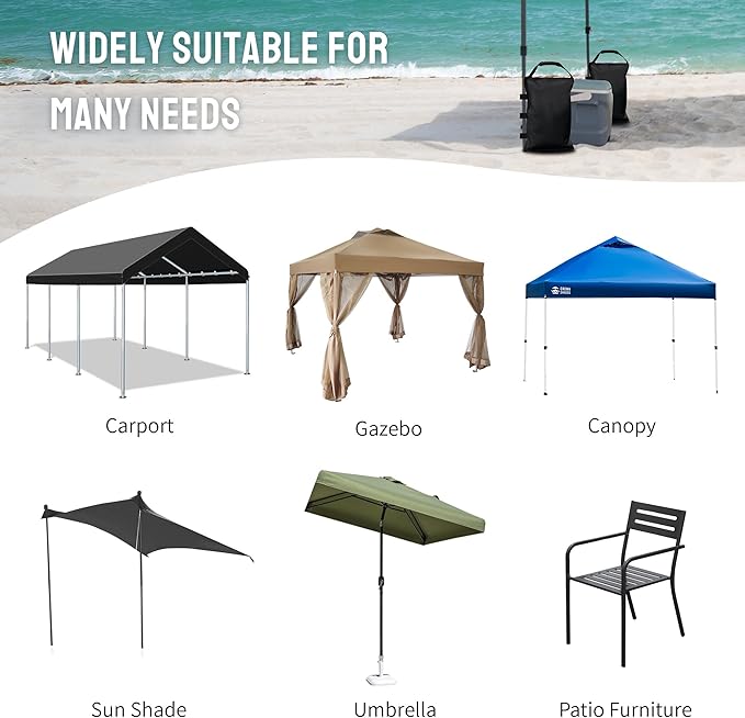 CROWN SHADES Sand Bags for Canopy Legs (150 LBS) Sandbags for Weight, Canopy Weights, Pop Up Tent Weights Bags, Black (Unfilled)
