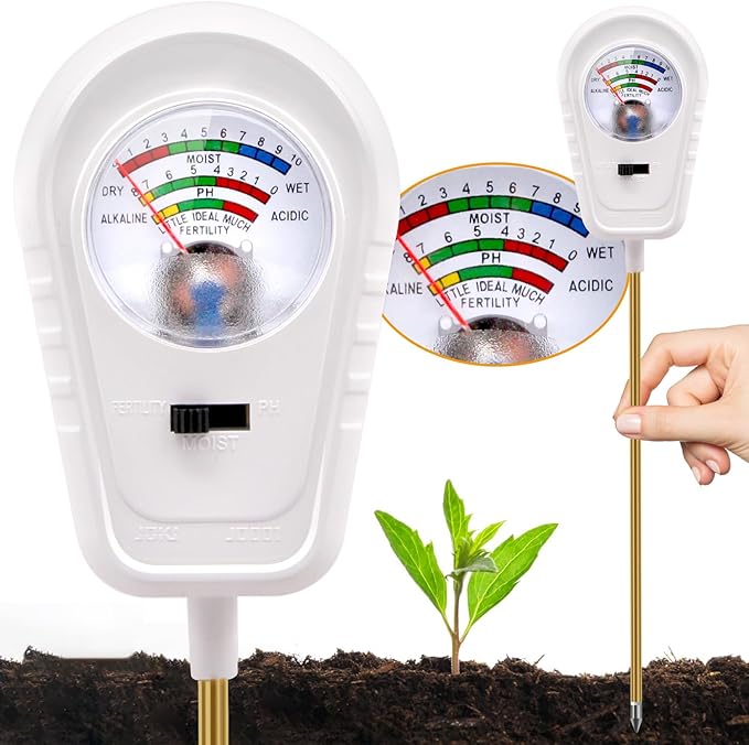 Soil Test Kit 3-in-1, Soil Moisture Meter, Soil PH Meter, Fertility Soil Tester, Soil Tester for Garden, Lawn, Farm, Outdoor & Indoor Use (Milky White)