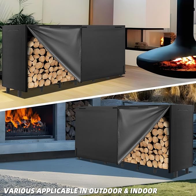 8FT Firewood Rack with Waterproof Cover,Heavy Duty Firewood Storage Log Holder for Outdoor&Indoor,Fireplace Wood Rack with 600D Oxford Fabric