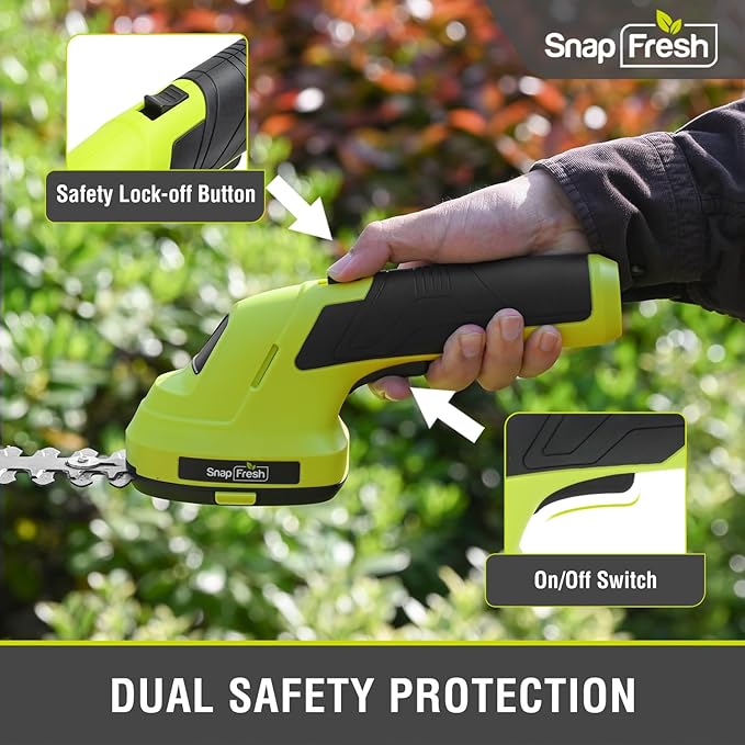SnapFresh Hedge Trimmer Cordless & Electric Grass Shear - 2 in 1 Handheld Bush Trimmer, Small Grass Trimmer with Battery & Type-C Cable, Lightweight Shrub Trimmer for Garden