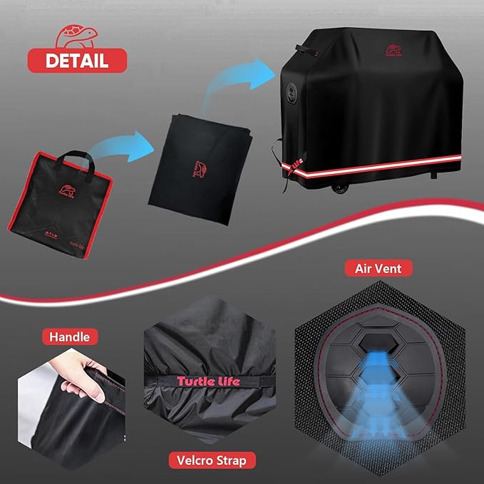 Turtle Life BBQ Grill Cover, 52 Inch Heavy Duty Waterproof 3 Burner Barbecue Gas Grill Covers for Weber Spirit Char-Broil Performance and Signature, Black