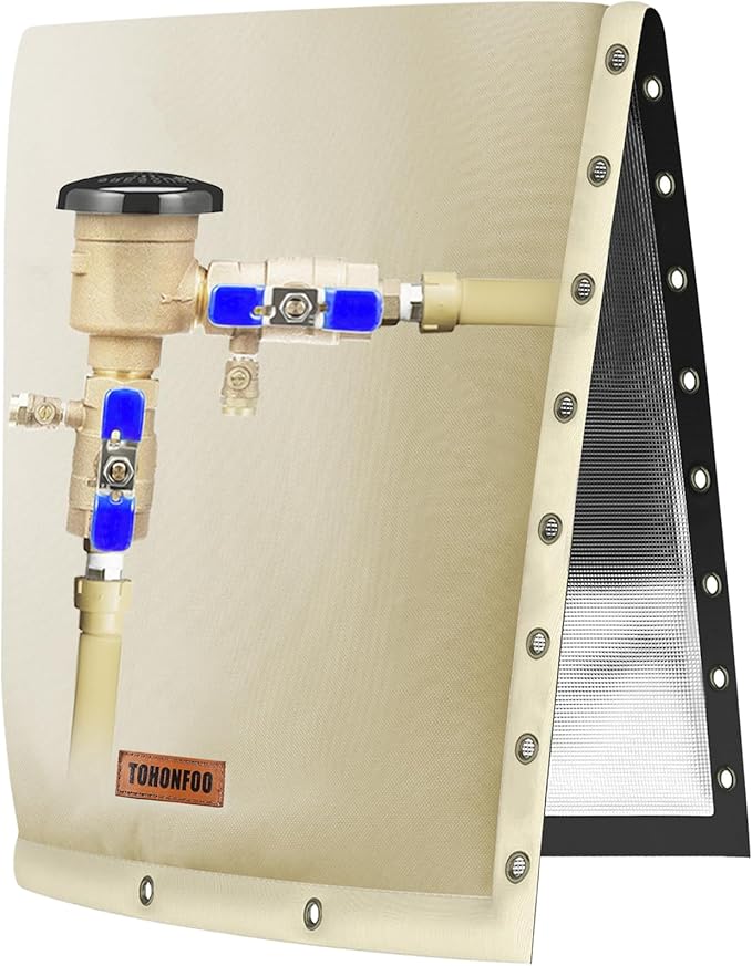 2-Way Opening Backflow Preventer Pipe Insulation Cover (5°F) - Irrigation Sprinkler Valve Cover - Water Well Pump Cover - Sturdy 5 Layers for Winter Freeze Protection (18" W x 34" H, Beige