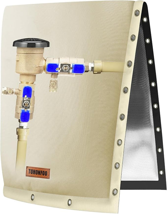 2-Way Opening Backflow Preventer Pipe Insulation Cover (5°F) - Irrigation Sprinkler Valve Cover - Water Well Pump Cover - Sturdy 5 Layers for Winter Freeze Protection (18" W x 34" H, Beige