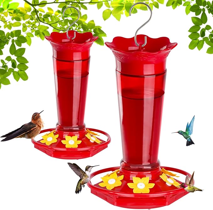 10 OZ Glass Hummingbird Feeders for Outdoors Hanging - Red 2 Pack, Ant & Bee Proof and 6 Feeding Ports, Garden Yard Dรฉcor Gifts for Mom