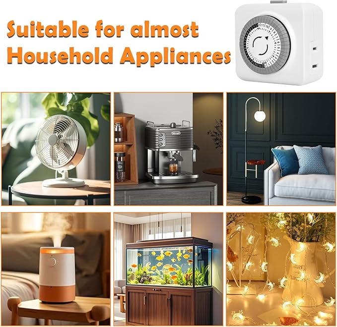 Timers for Electrical Outlets Indoor, 24-Hour Plug-in Mechanical Outlet Timer, 30 Minute Intervals, 2 Prong Light Timers, Daily On/Off Cycle for Christmas Tree, ETL Listed, 2Pack