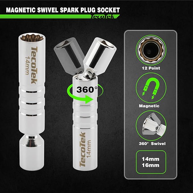 11Pcs 3/8" Drive Spark Plug Socket Set with Click Torque Wrench, Spark Plug Gapper, Universal Joint, Extension Bar, 9/16", 5/8", 3/4", 13/16", 14, 16 and 18mm, CR-V Sockets with Rubber Rings