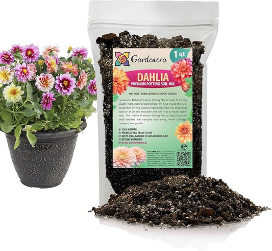 Gardenera Premium Dahlia Potting Soil Mix - Ideal for Growing Vibrant and Healthy Dahlias - 1 Quart
