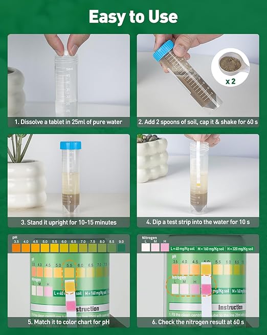 Pawfly 2 in 1 Soil Test Kit for pH & Nitrogen, 30 Strips Soil pH Test Kit, Soil pH Test Strips (3.5-9 Range), Soil Testing Kit for Lawn Garden Indoor & Outdoor