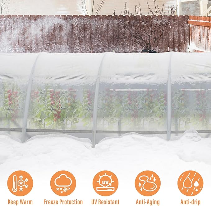 Legigo 10 X 50 Ft Clear Plastic Plant Covers Freeze Protection- 6 Mil Winter Greenhouse Plastic Sheeting for Frost Water Sun Wind Resistant, Plant Vegetable Blanket Covers for Cold Weather Garden Farm