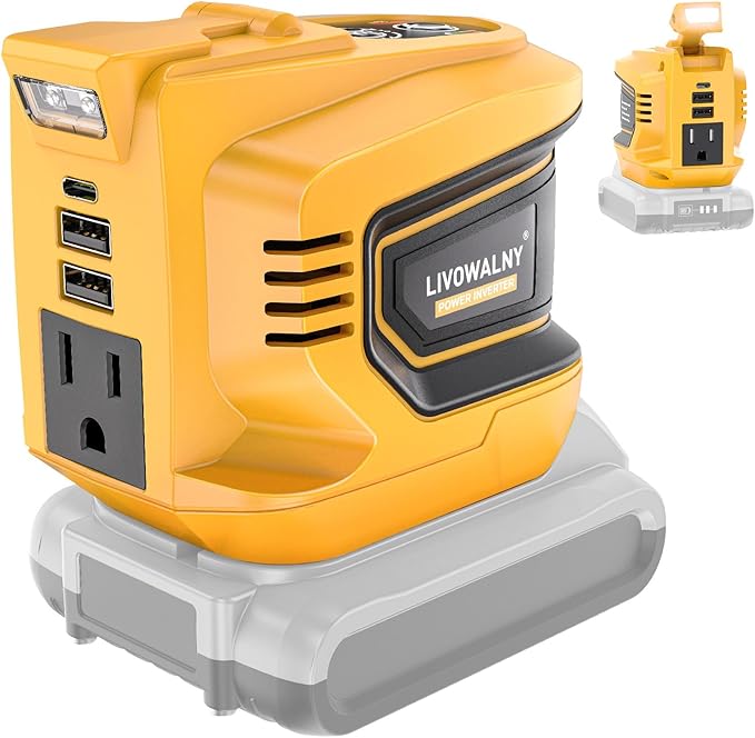 200W Power Inverter Compatible with Dewalt, DC 20V to AC 110-120V Battery Inverter, Portable Power Station Generator, Charger Adapter Battery Powered Outlet with 2 USB Ports & 1 Type-C & 1 AC Outlet