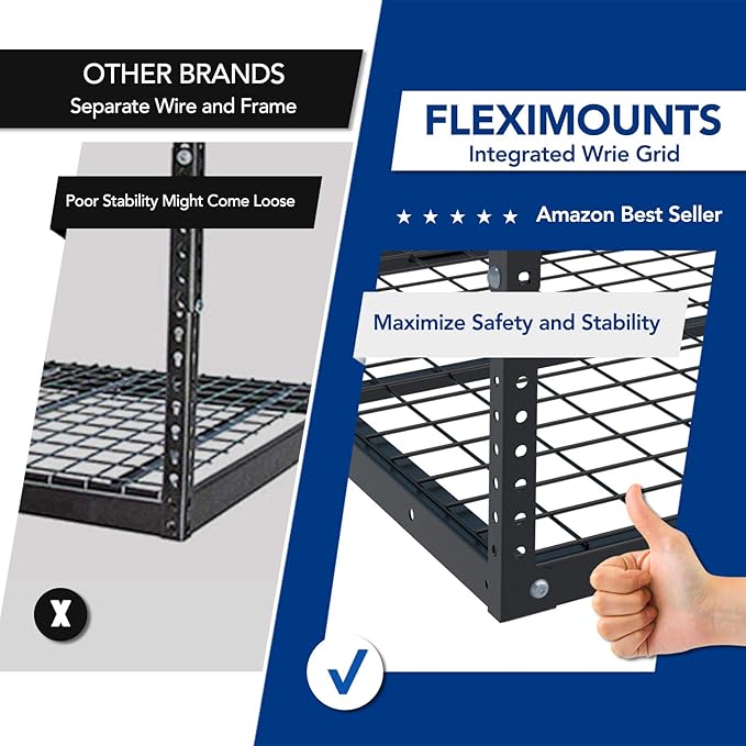 FLEXIMOUNTS 2 Pack 3x6 Overhead Garage Storage Adjustable Ceiling Rack 72" Length x 36" Width x 40" Height, 900lbs Total Weight Capacity, Black