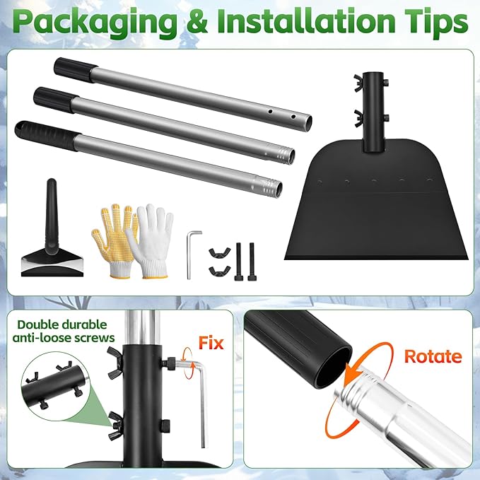 DEMARRE Snow Shovel for Driveway,Ice Scraper with Stainless Steel Handle 55 inch Long Garden Shovel, Floor Scraper,Large Capacity Multifunctional Cleaning Shovel for Garden Car Camping Outdoor