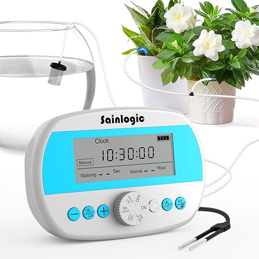 Sainlogic Automatic Plant Waterer for 15 Potted Plants, Smart Self Watering System with Humidity Monitor Display,Deep Root Irrigation, IP64 Programmable Timer for Vacation, Travel, Indoor Garden