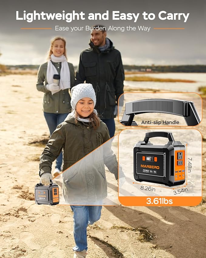 MARBERO Portable Power Station 167Wh Camping Lithium Battery Solar Generator Fast Charging with AC Outlet 200W Peak Power Bank(Solar Panel Optional) for Home Backup Outdoor Emergency RV Van Hunting