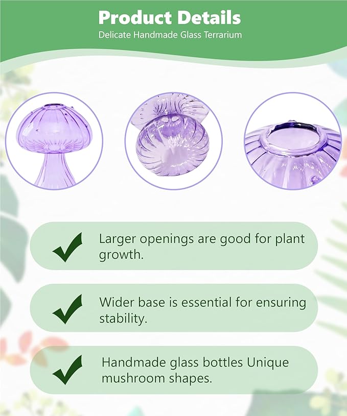 Nacome Mushroom Glass Propagation Station for Plants: Set of 4 Colored Vases Terrarium Kit for Home Office Indoor Hydroponics Decor - Birthday Gifts for Women Mom Grandma