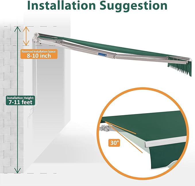 MCombo 13.2x7.8 Feet Manual Retractable Patio Door Window Awning Sunshade Shelter Outdoor Canopy,1308 (Green, 13.2'(L) x 7.8'(W))