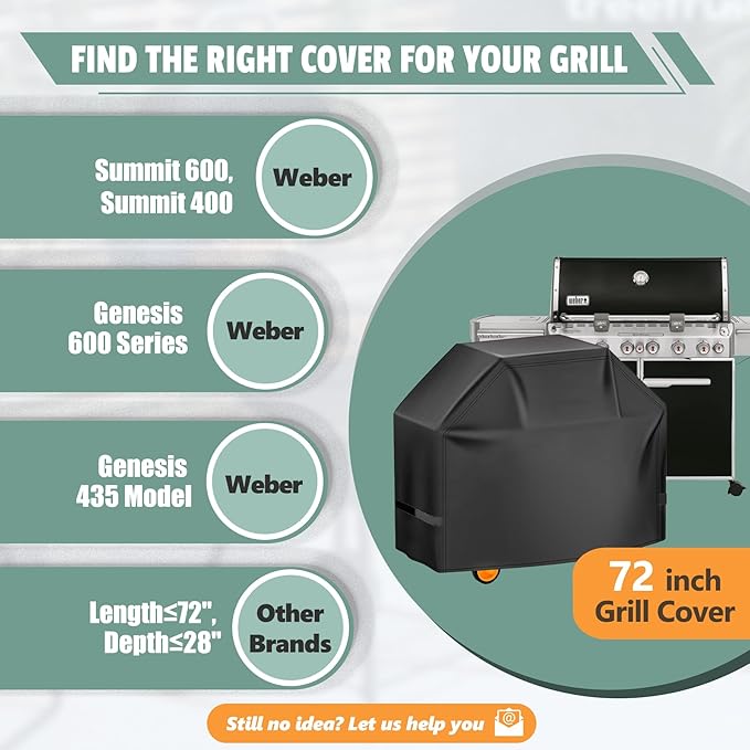Grill Cover 72 Inch - Superior BBQ Cover for Weber Summit 600 Series Gas Grill - 600D Large Outdoor Barbecue Covers for Weber 6 Burner Summit 670, Summit 620 and Genesis 600, Genesis 400