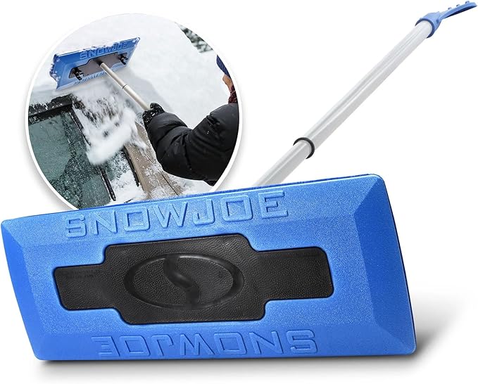 Snow Joe 18" Telescoping Snow Broom & Ice Scraper for Car Windows, No-Scratch Foam Brush - Long and Extendable Ice Removal Tool for Window and Windshield - Automotive Cleaning Accessories, SJBLZD
