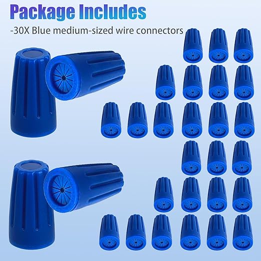 30PCS Waterproof Wire Electrical Connectors 22AWG-12AWG, Outdoor Seal Electrical Twist Nuts Caps Cable Terminal Connector for Landscape Light, Irrigation Valves, Wet Location Installation, Blue