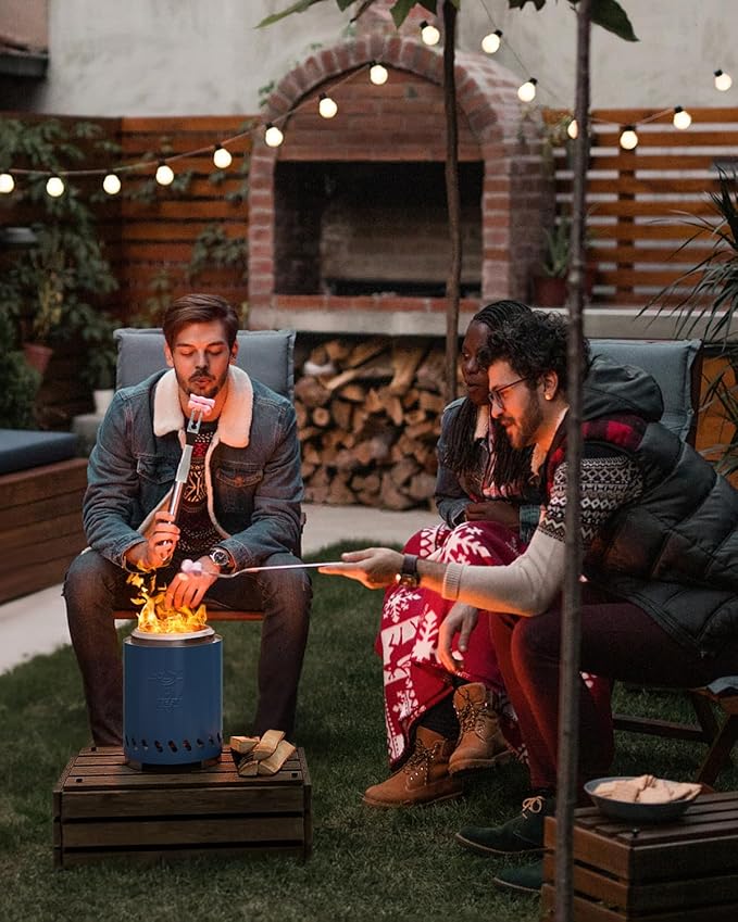 YEFU Tabletop Fire Pit 9.7 x 7.1 in, Low Smoke Camping Stove for Outdoor & Patio, Fueled by Pellets or Wood, Safe Burning Table Top Firepit, with Travel Bag & 2 Mini Sticks & Fireproof Mat, Blue