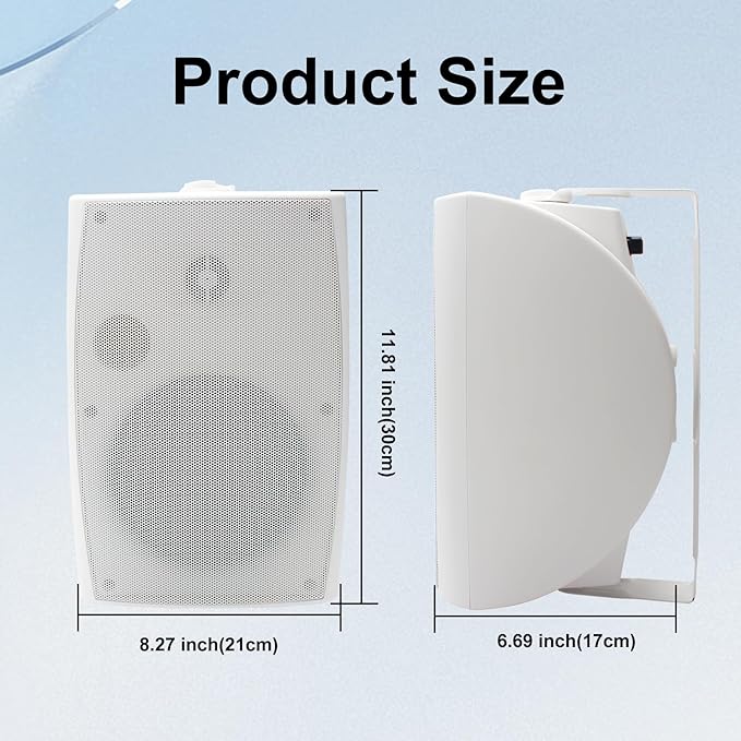 Herdio 6.5 Inch 800W Passive Outdoor Speakers Wired Waterproof 2-Way Wall Mounted Speakers with Bass Suitable for Patio Pool Deck Porch Backyard Indoor Home (2 Pairs, White)
