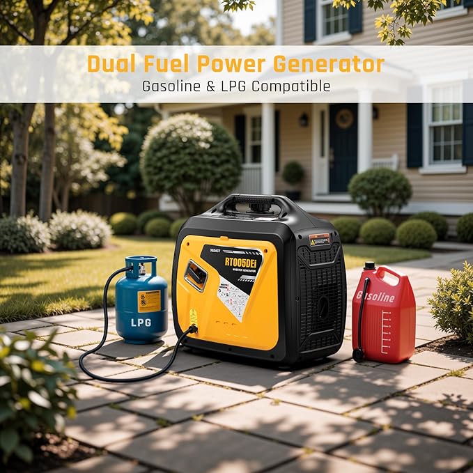 5000 Watts Portable Dual Fuel Inverter Generator– Small Gasoline LPG Powered for Home Backup, Camping, RV, Tailgating with CO Protection, Eco Mode, Recoil/Electric/Remote Start, Parallel Capable